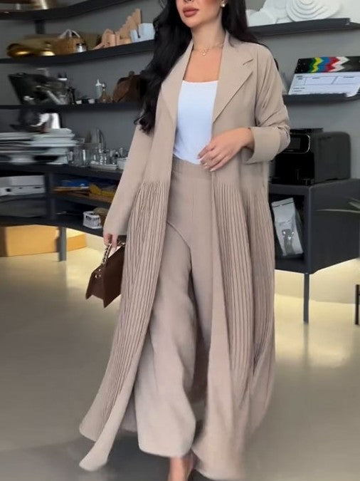 Formal Look Fringed Tailored Collar Long Blazer Pant Set