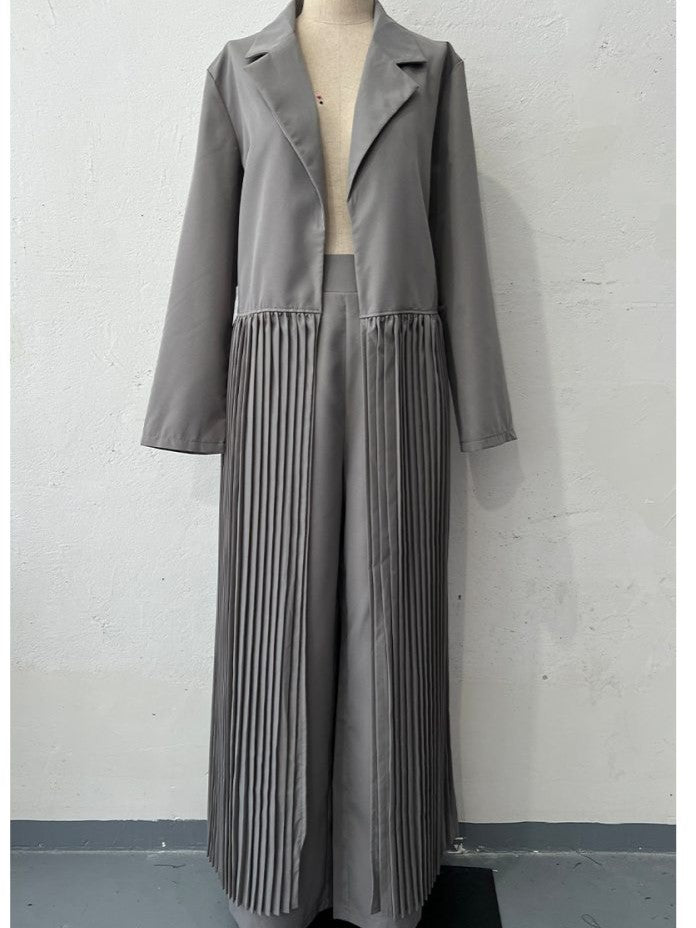 Formal Look Fringed Tailored Collar Long Blazer Pant Set