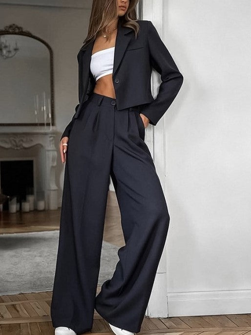 Formal Style Solid Long Sleeve Blazer Pants Set