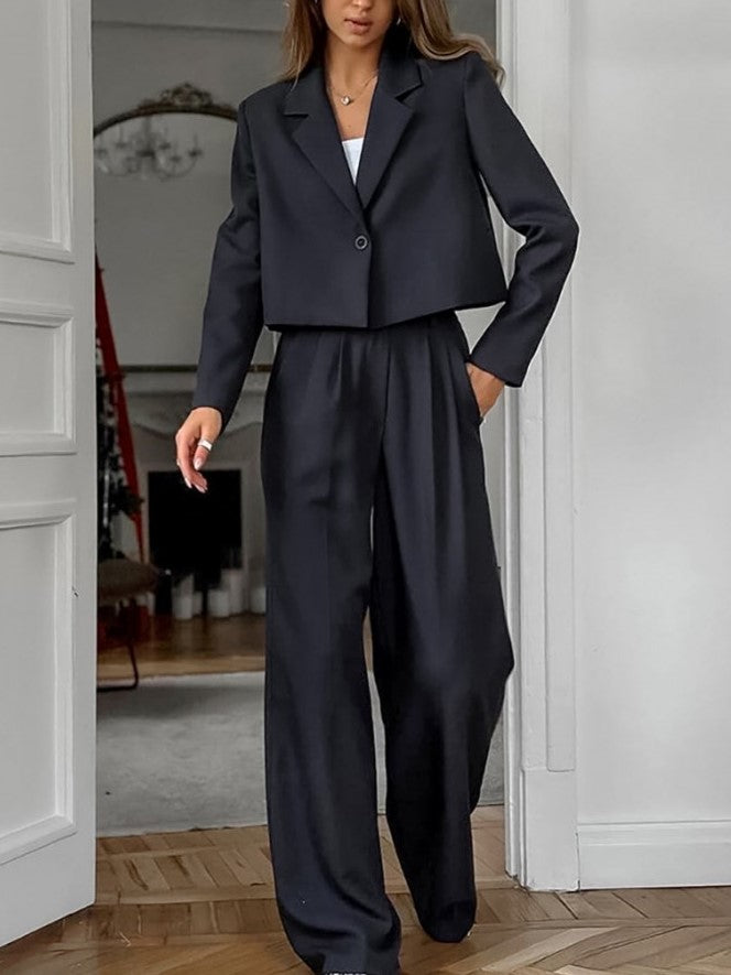 Formal Style Solid Long Sleeve Blazer Pants Set