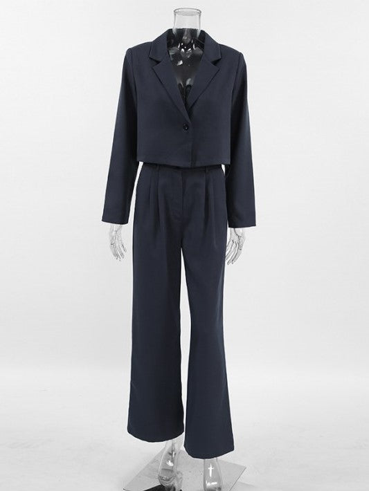 Formal Style Solid Long Sleeve Blazer Pants Set