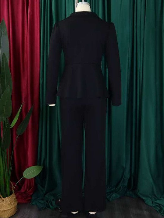 Formal Wear Asymmetrical Hem Tailored Collar Wide Leg Pants Black Set