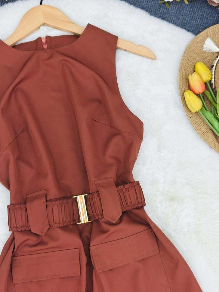 Formal Wear Sleeveless Midi Brown Dress
