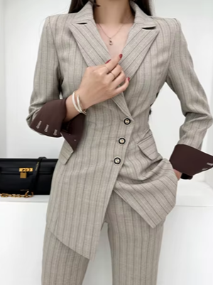 Formal Work Wear Sharp Long Sleeve Blazer With Pants Suit Set