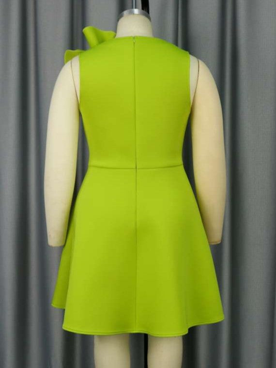 Glamorous Green Sleeveless Bow Decor Fitted Dress