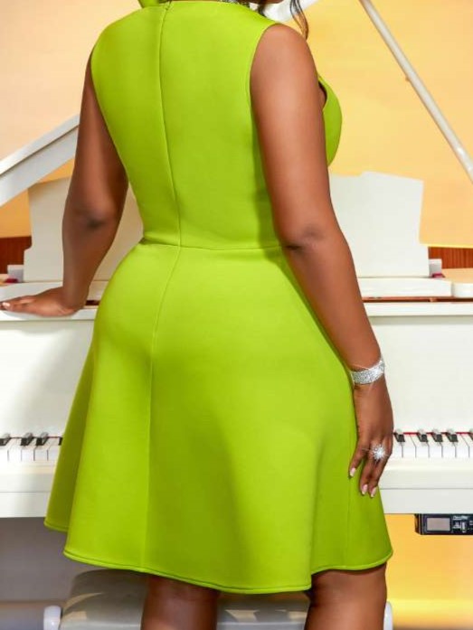 Glamorous Green Sleeveless Bow Decor Fitted Dress