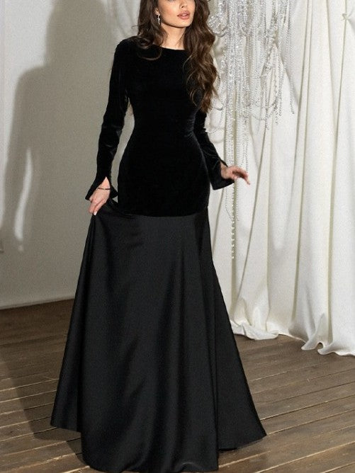Gorgeous Black Colorblock A Line Swing Maxi Dress