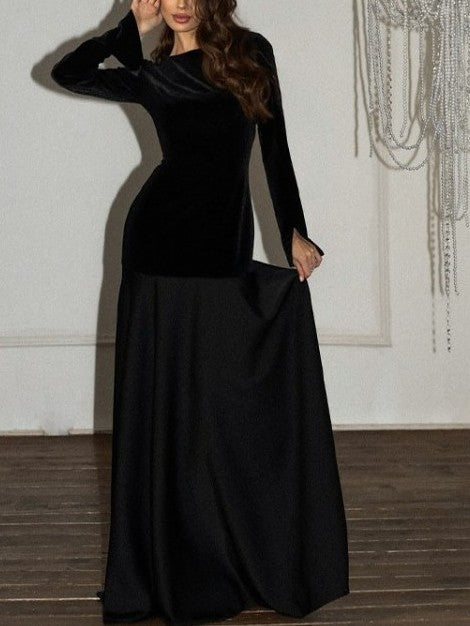 Gorgeous Black Colorblock A Line Swing Maxi Dress