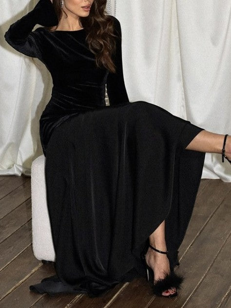 Gorgeous Black Colorblock A Line Swing Maxi Dress