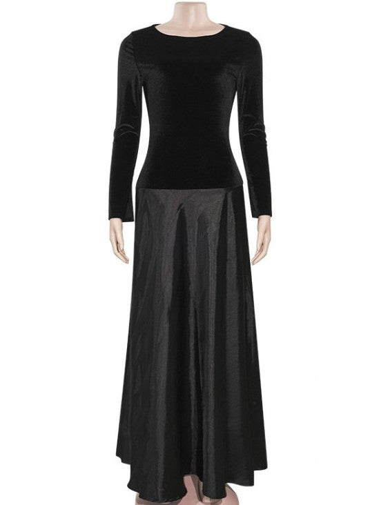 Gorgeous Black Colorblock A Line Swing Maxi Dress