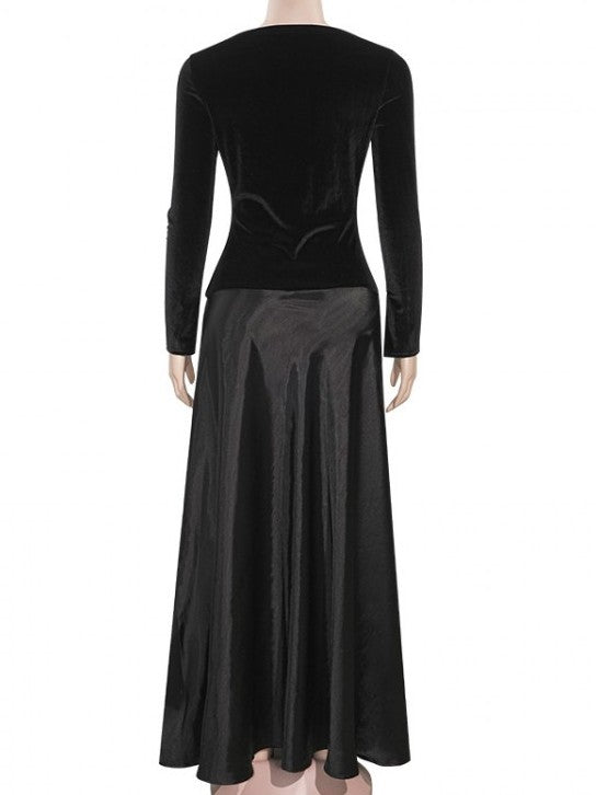 Gorgeous Black Colorblock A Line Swing Maxi Dress