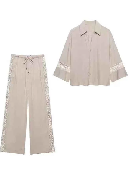 Leisure Wear Lace Trim Shirt And Pants Set
