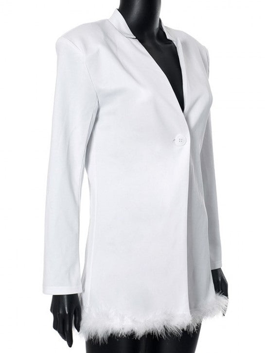 New Arrival Fur Patchwork White Lapel Blazer