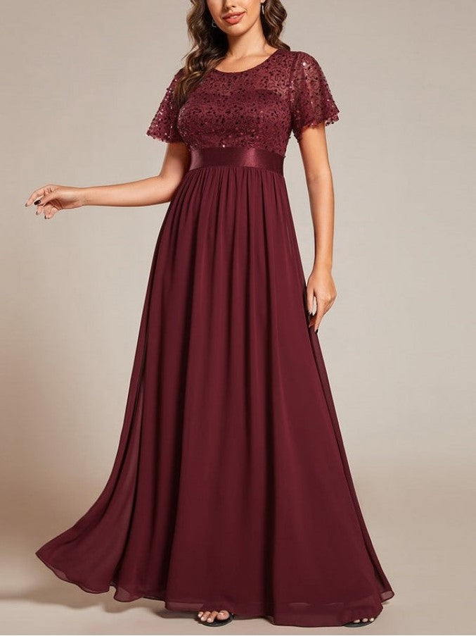 Party Wear Patchwork Sequin A Line Burgundy Maxi Dress