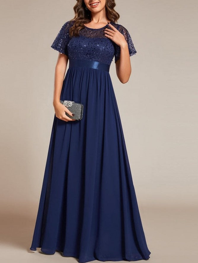 Party Wear Patchwork Sequin A Line Blue Maxi Dress