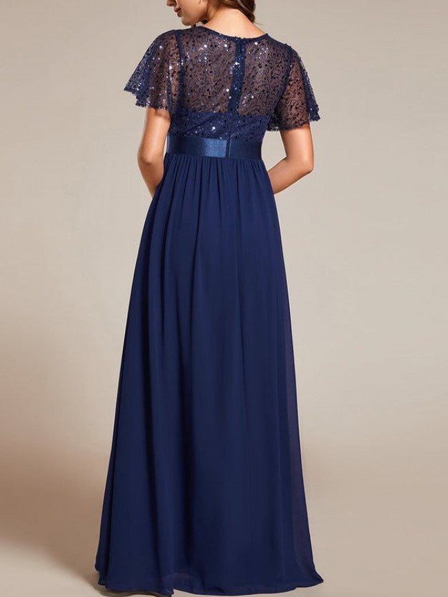 Party Wear Patchwork Sequin A Line Blue Maxi Dress