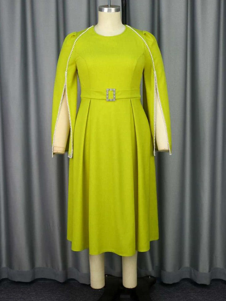 Party Wear Pleated Long Sleeve Zipper Dress