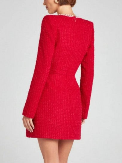 Premium Fashion Embellished Long Sleeve Red Bodycon Dress