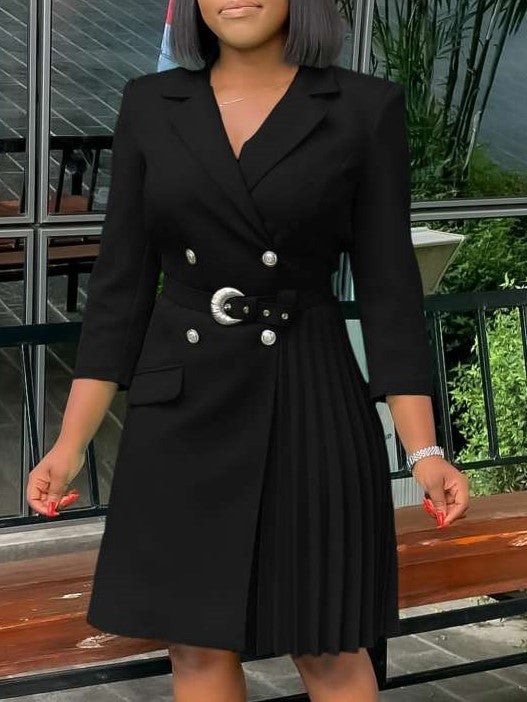 Premium Fashion Pleated Long Sleeve Blazer Dress