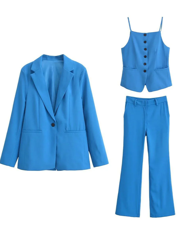 Premium Formal Wear Blazer With Vest And Pants Blue Set
