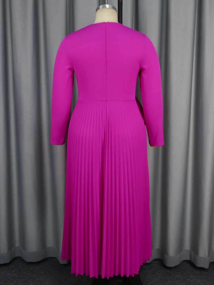 Pretty Long Sleeve Bow Patchwork Pink Maxi Dress