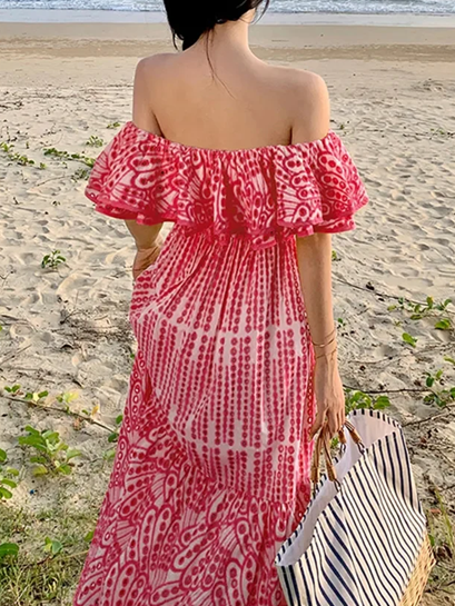 Pretty Off Shoulder Pink Cut Out Maxi Dress