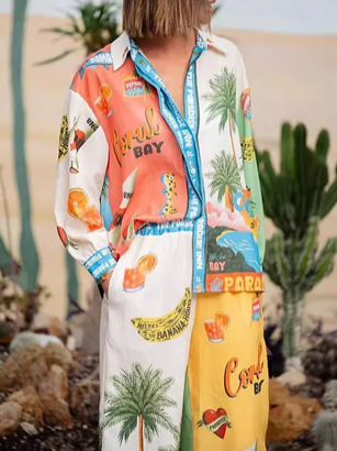Quirky Beach Print Pants Co Ord Set