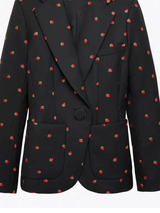Quirky Strawberry Print Blazer Skirt Co Ord Set - Ships in 24 Hrs