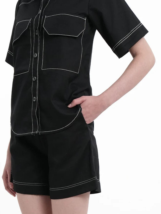 Smart Black Stich Detail Shorts Co Ord Set