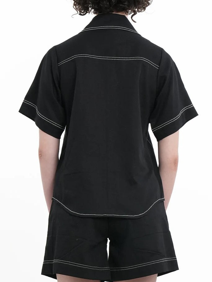 Smart Black Stich Detail Shorts Co Ord Set