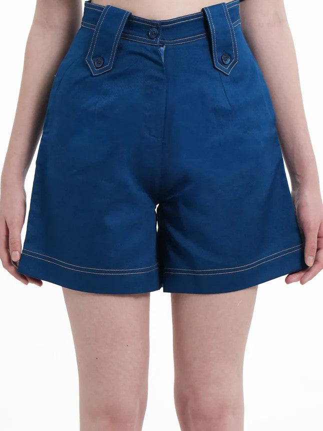 Smart Blue Stich Detail Shorts Co Ord Set