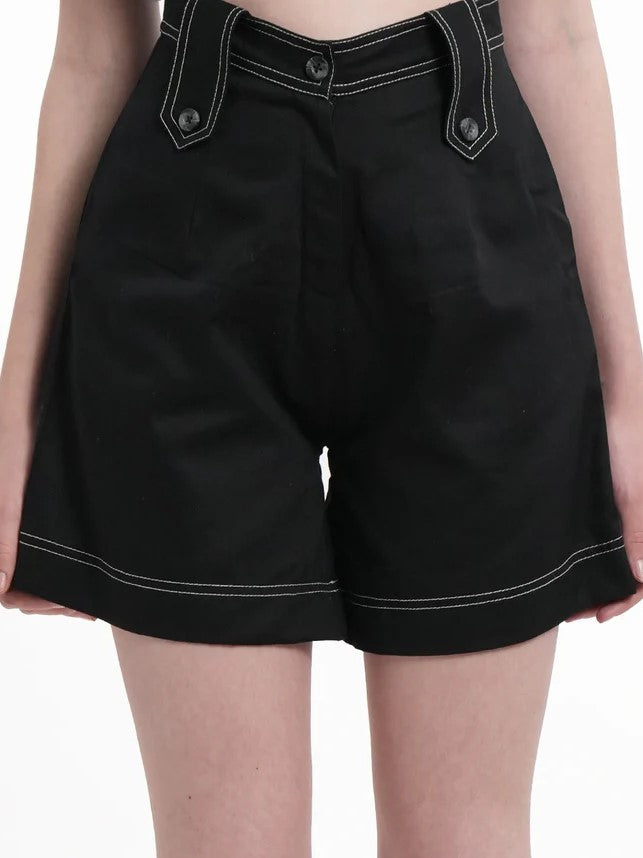 Smart Black Stich Detail Shorts Co Ord Set