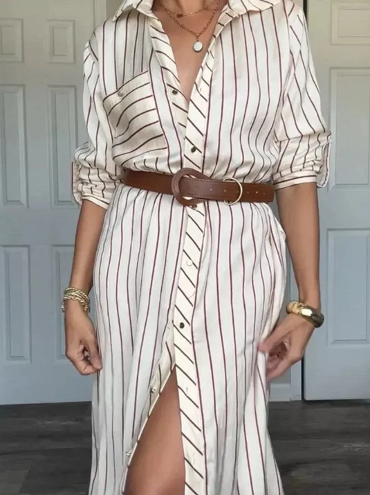 Smart Casual Striped Shirt Dress With Belt