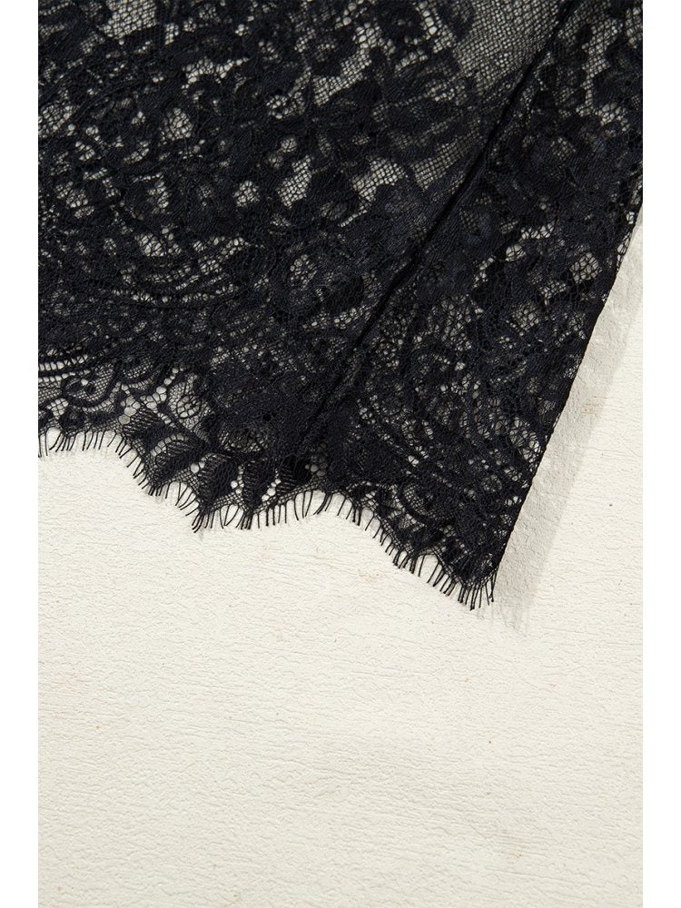 Smart Lace Panel Short Sleeve Comfort Wear Black Maxi Dress