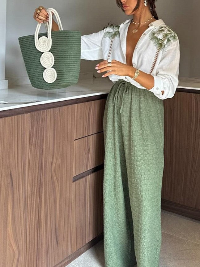 Smart Plant Print Green Casual Pant Co ord Set