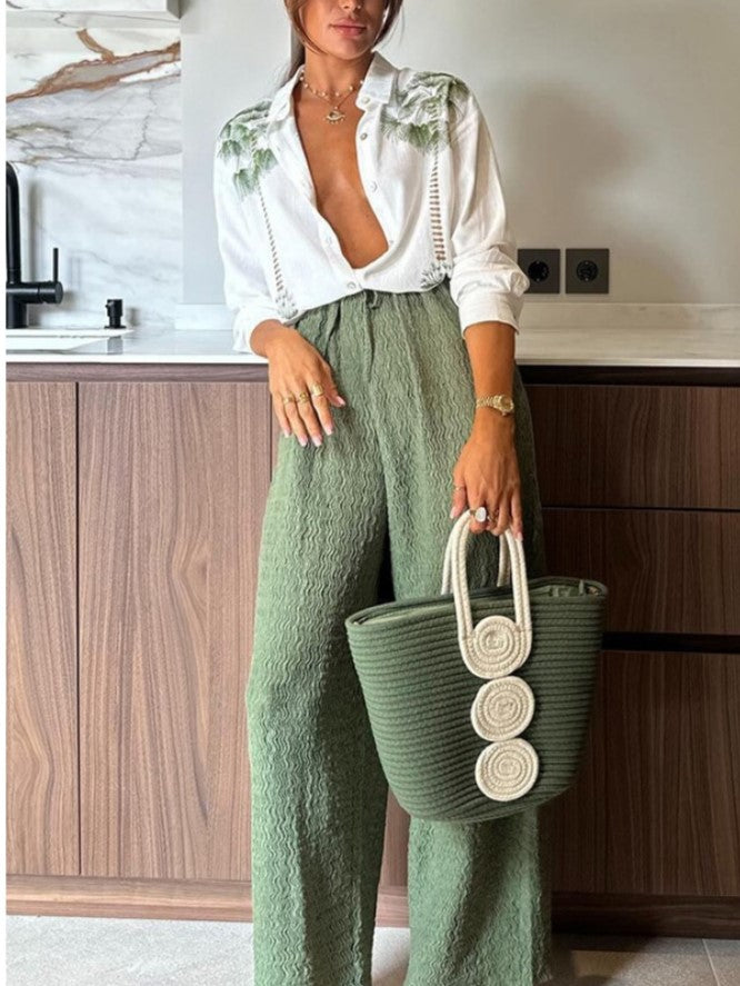 Smart Plant Print Green Casual Pant Co ord Set