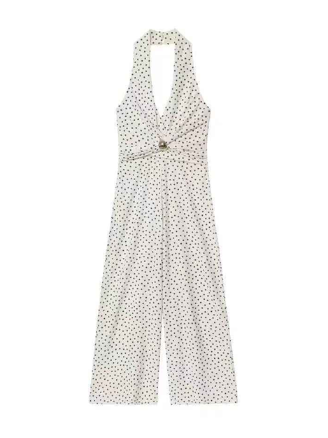 Smart Polka Dot Halter Wide Leg White Jumpsuit
