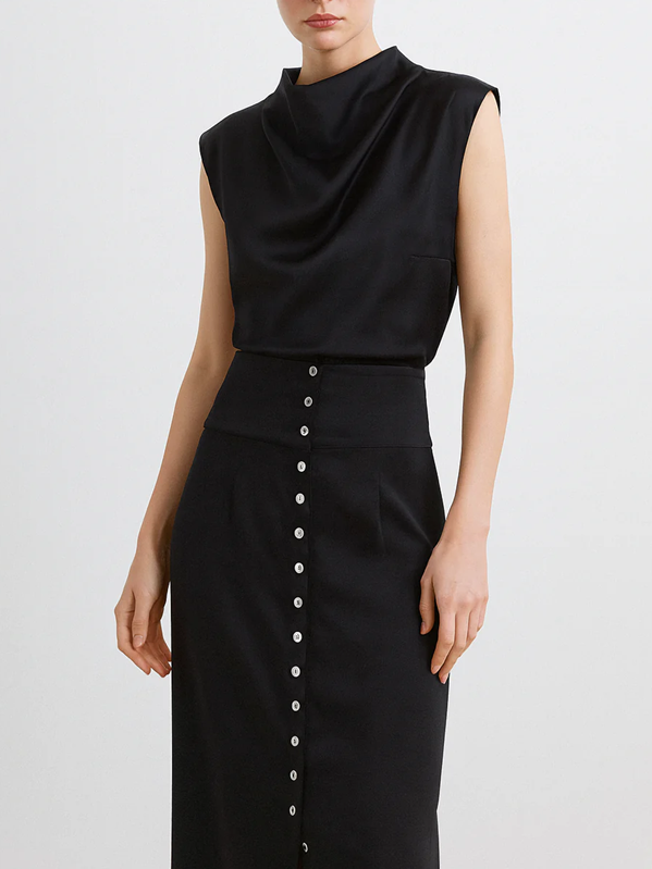 Smart Sleeveless Crop Top With High Waist Skirt Black Set