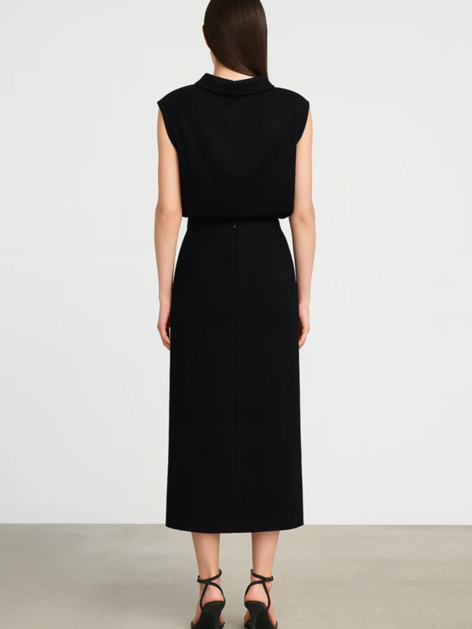 Smart Sleeveless Crop Top With High Waist Skirt Black Set