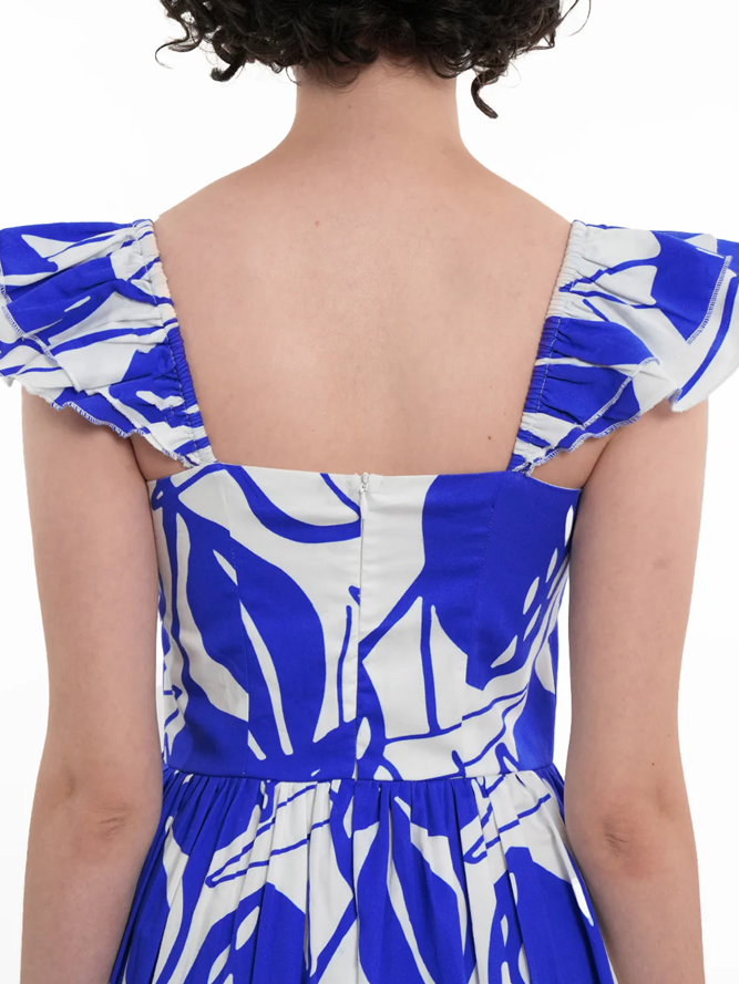 Smart Sleeveless Floral Print Blue Maxi Dress