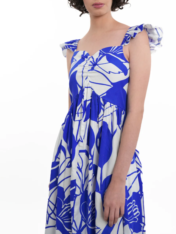Smart Sleeveless Floral Print Blue Maxi Dress