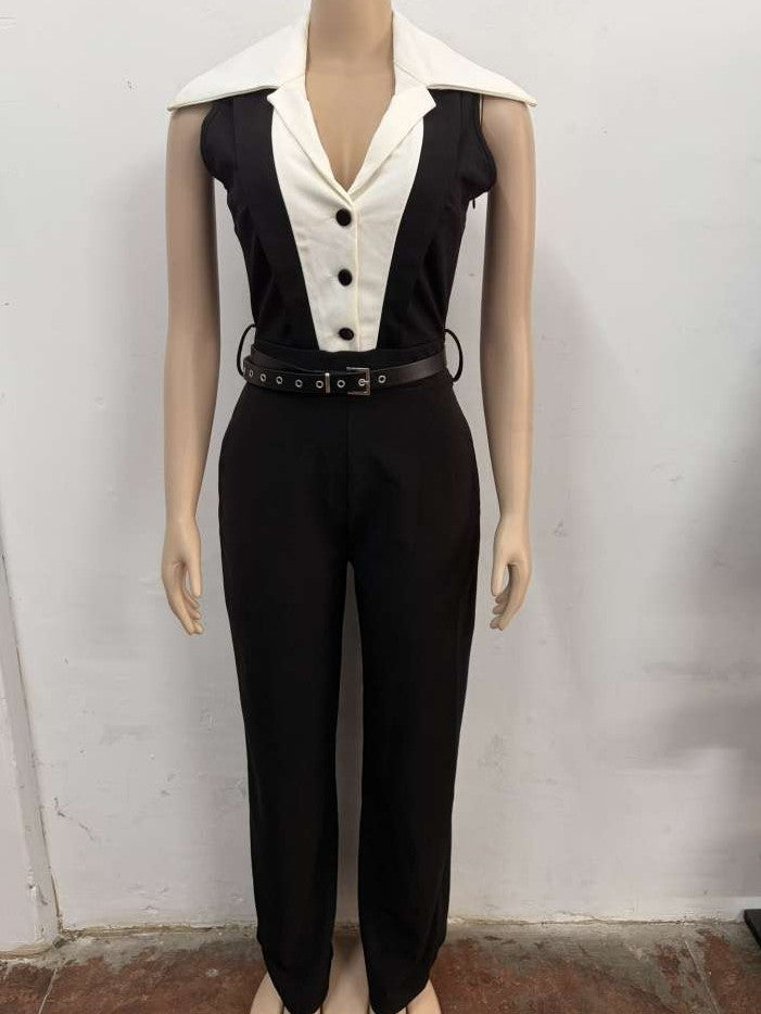 Formal Wear Sleeveless Formal Fashion Lapel Black Jumpsuit