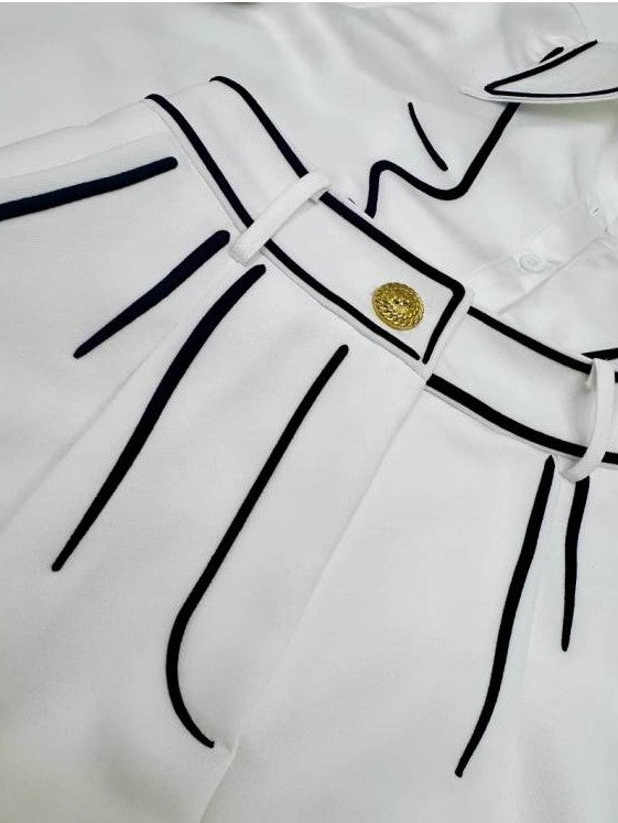 Smart White Colorblock Shirt With Shorts Set