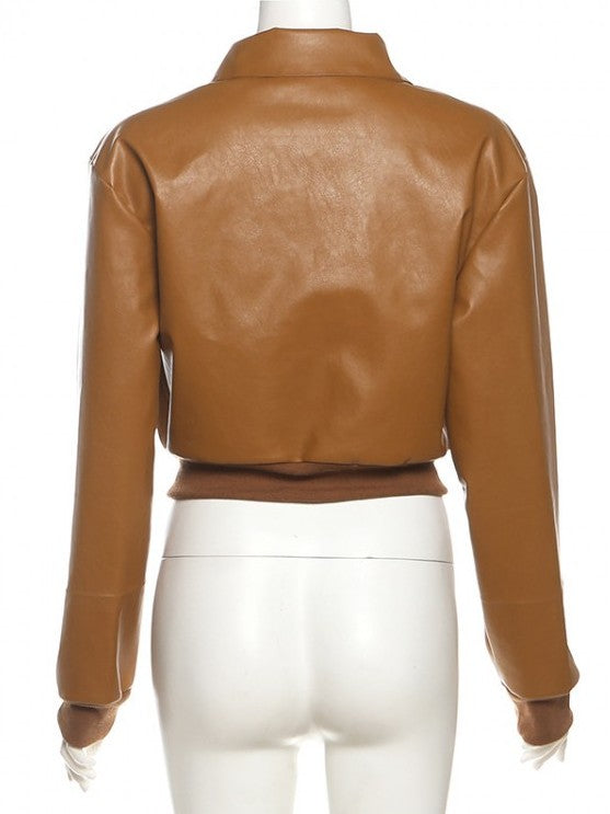 Smart Winter Fashion Flap Pockets Lapel Zipper Crop Peacoat