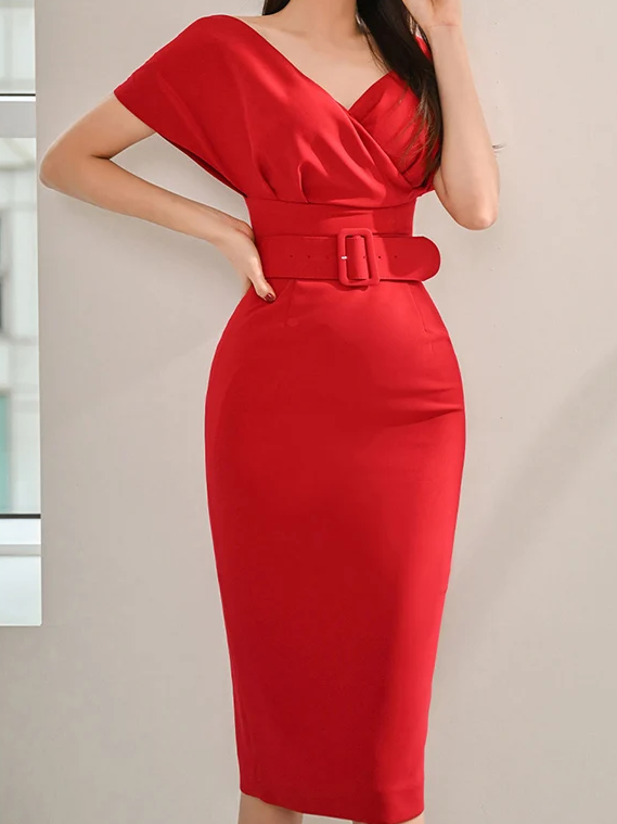 Sophisticated Bodycon Red Pencil Dress - Ships in 24 Hrs