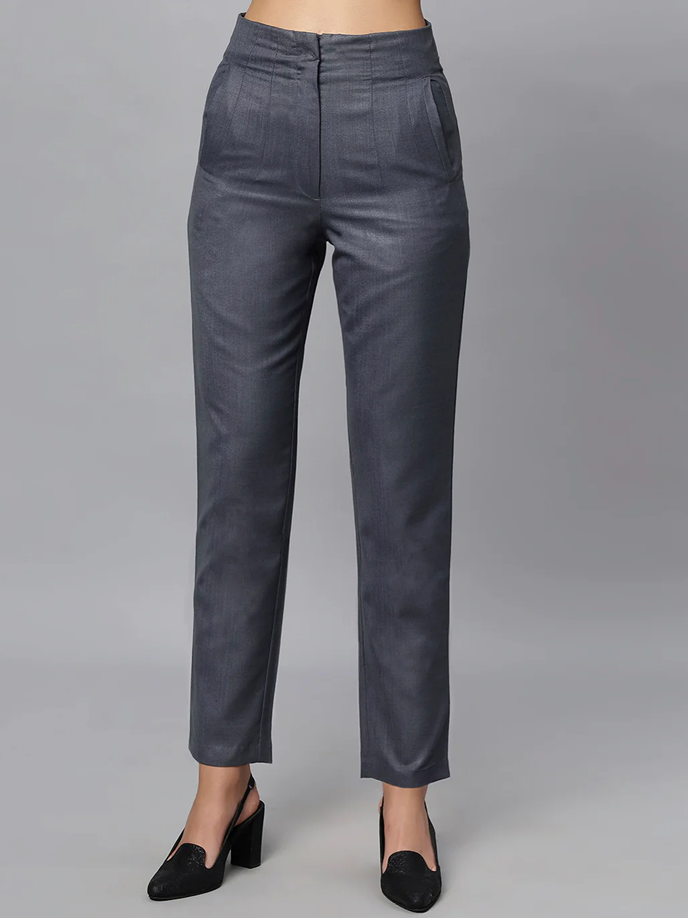 Sophisticated Formal Wear Grey Blazer With Pants Suit Set