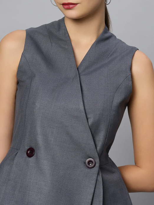 Sophisticated Formal Wear Grey Blazer With Pants Suit Set