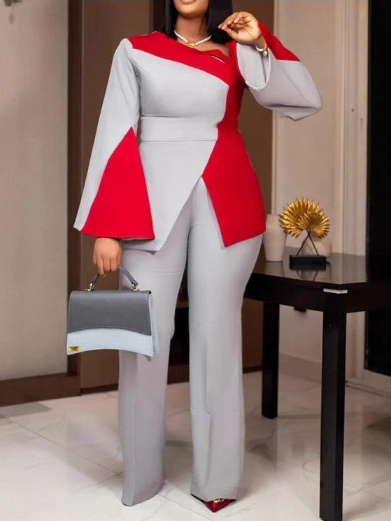 Sophisticated Irregular Color Matching Pants Grey Co Ord Set