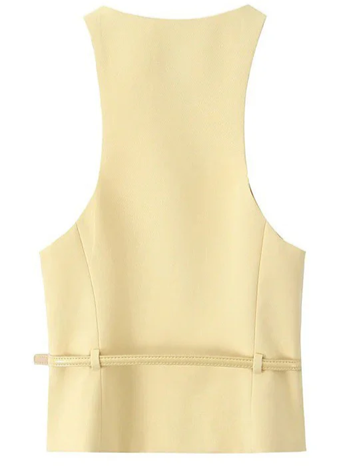 Sophisticated Sleeveless Vest Wasit Coat With Yellow Pencil Skirt Set