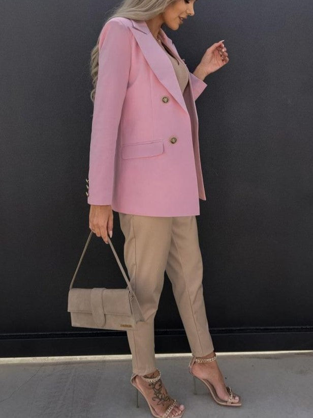 Sophisticated Fitted Tailored Solid Pink Blazer